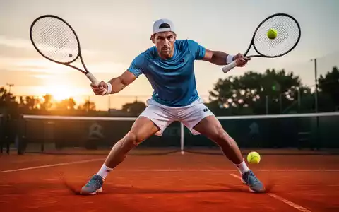 Ein Profisportler in einer dynamischen Tennisbewegung auf einem Sandplatz bei Sonnenuntergang. - Foto: über boerse-global.de