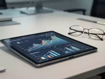 Ein moderner Schreibtisch mit einem Tablet, das Finanzdiagramme anzeigt, als Symbol für Lohnentwicklung und Wirtschaft. - Foto: über boerse-global.de