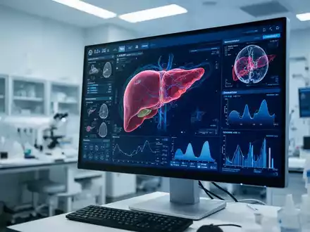 Digitales Display mit medizinischen Leber-Scans und analytischen Daten in einem modernen Labor. - Foto: ĂŒber boerse-global.de