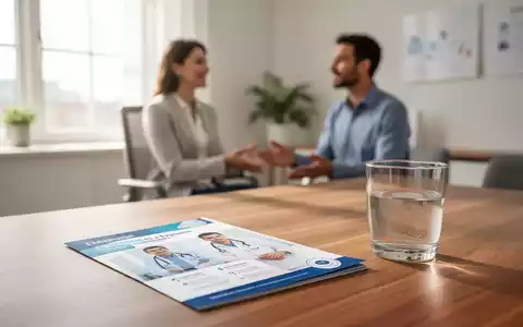 Ein heller Beratungsraum mit warmem Licht und einer Broschüre auf einem Tisch, der Unterstützung für Rheuma-Patienten symbolisiert. - Foto: über boerse-global.de