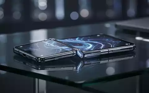 Ein elegantes faltbares Smartphone auf einem dunklen Schreibtisch, das modernes Hardwaredesign und fortschrittliche Technologie zeigt. - Foto: über boerse-global.de