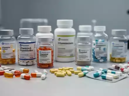 Verschiedene hochwertige Nahrungsergänzungsmittel und Vitaminkapseln auf einem Labortisch bei professioneller Beleuchtung. - Foto: über boerse-global.de