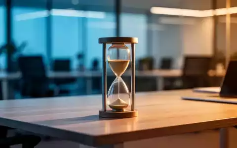 Ein Stundenglas auf einem modernen Schreibtisch als Symbol für Zeitmanagement und psychische Gesundheit im Arbeitsalltag. - Foto: über boerse-global.de