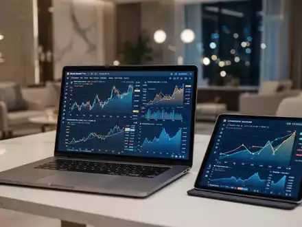 Ein moderner Schreibtisch mit Laptop und Tablet, auf denen Finanzdiagramme und Berechnungsmodelle zur Altersvorsorge zu sehen sind. - Foto: über boerse-global.de