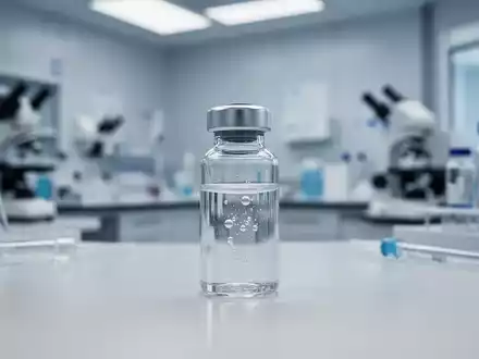 Ein Glasfläschchen mit einem medizinischen Wirkstoff in einem modernen, klinischen Laborumfeld. - Foto: über boerse-global.de