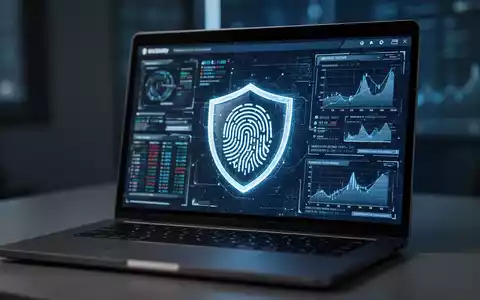 Ein Laptop-Bildschirm zeigt digitale Sicherheitsdaten und ein leuchtendes Schutzsymbol als Metapher für Cyberkriminalität. - Foto: über boerse-global.de