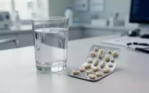 Nahaufnahme von Vitamin-Präparaten und einem Glas Wasser auf einem hellen Schreibtisch in einer Arztpraxis. - Foto: über boerse-global.de