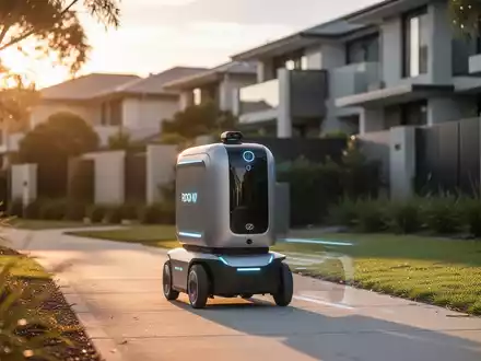 Autonomer Lieferroboter auf sonnigem Vorstadtgehweg in Australien. - Foto: über boerse-global.de