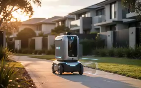 Autonomer Lieferroboter auf sonnigem Vorstadtgehweg in Australien. - Foto: über boerse-global.de
