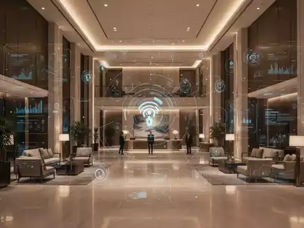 Modernes Hotel-Interieur mit angedeuteter digitaler Vernetzung als Symbol für technologische Wettbewerbsfähigkeit. - Foto: über boerse-global.de