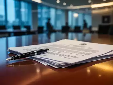 Ein Schreibtisch mit Dokumenten und einem Füllfederhalter in einem modernen Bürogebäude als Symbol für politische Debatten. - Foto: über boerse-global.de