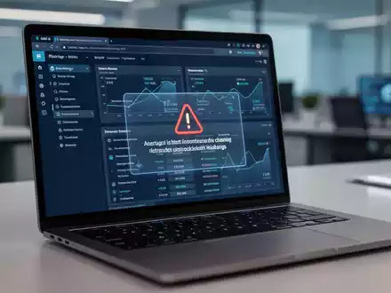 Professioneller Laptop-Bildschirm mit Banking-Software und Systemwarnung in modernem Büro. - Foto: über boerse-global.de