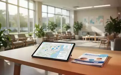 Ein heller, moderner Raum eines Gesundheitszentrums mit einem Tablet und Informationsmaterial zur mentalen Gesundheit. - Foto: über boerse-global.de