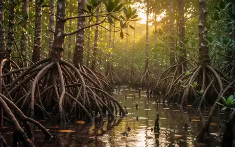 Ein üppiger Mangrovenwald bei Sonnenaufgang, der ökologische Nachhaltigkeit und unternehmerische Verantwortung symbolisiert. - Foto: über boerse-global.de