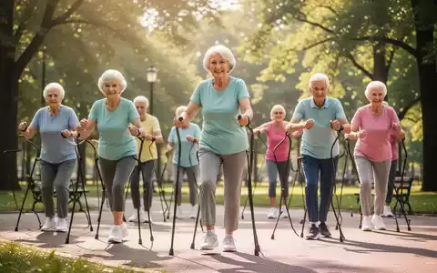 Aktive Senioren bei Fitnessübungen im sonnigen Park zur Förderung von Gesundheit und Mobilität. - Foto: über boerse-global.de
