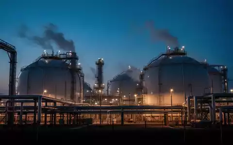 Industrielles Flüssiggas-Terminal bei Dämmerung, das die Energieinfrastruktur und Methan-Thematik visualisiert. - Foto: über boerse-global.de