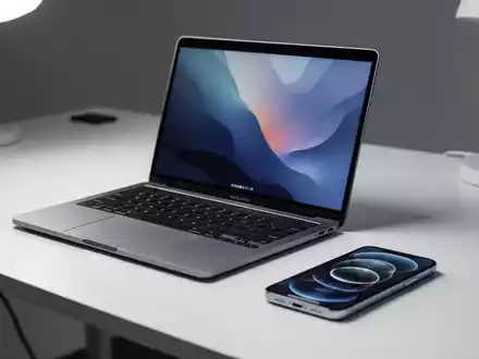 Schlankes MacBook und iPhone auf minimalistischem Schreibtisch, symbolisiert Apples neues Hardware-Abo-Modell. - Foto: über boerse-global.de