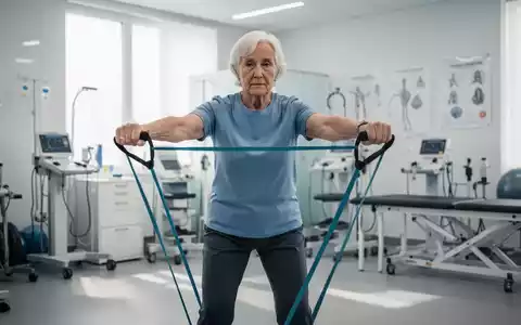 Eine ältere Person trainiert in einer modernen Physiotherapiepraxis mit Widerstandsbändern zur Stärkung der Mobilität. - Foto: über boerse-global.de