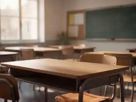 Leerer Schulschreibtisch in einem sonnigen Klassenzimmer, der neue französische Gesetze zu Social-Media-Einschränkungen für Minderjährige darstellt. - Foto: über boerse-global.de