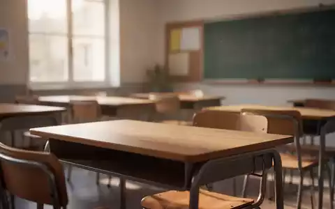Leerer Schulschreibtisch in einem sonnigen Klassenzimmer, der neue französische Gesetze zu Social-Media-Einschränkungen für Minderjährige darstellt. - Foto: über boerse-global.de