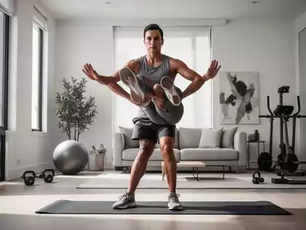 Eine Person fĂŒhrt konzentriert eine stehende Ăbung zur StĂ€rkung der Rumpfmuskulatur in einem modernen Fitnessraum aus. - Foto: ĂŒber boerse-global.de