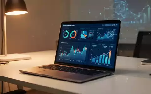 Laptop mit Finanzdaten und Diagrammen auf einem sauberen Schreibtisch, symbolisiert digitales Accounting und KI. - Foto: über boerse-global.de