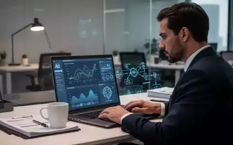 Ein Unternehmer arbeitet an einem Laptop in einem modernen Büro, was die KI-Integration in kleinen Unternehmen repräsentiert. - Foto: über boerse-global.de