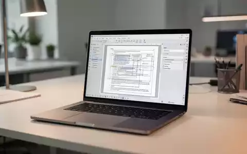 Modernes Laptop mit PDF-Bearbeitungsoberfläche auf einem sauberen Schreibtisch, symbolisiert digitales Dokumentenmanagement. - Foto: über boerse-global.de