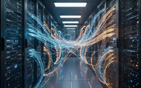 Nahaufnahme von leuchtenden Glasfaserkabeln eines Servers, die künstliche Intelligenz und Datenaustausch darstellen. - Foto: über boerse-global.de