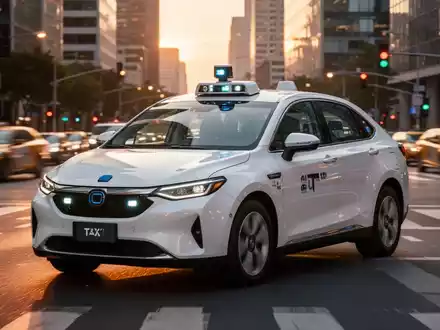 Ein modernes autonomes Fahrzeug fährt in der Dämmerung durch eine Stadtstraße und repräsentiert fortschrittliche Transporttechnologie. - Foto: über boerse-global.de