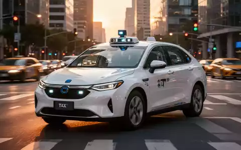 Ein modernes autonomes Fahrzeug fährt in der Dämmerung durch eine Stadtstraße und repräsentiert fortschrittliche Transporttechnologie. - Foto: über boerse-global.de