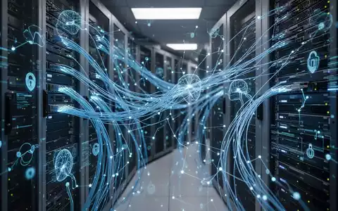 Digitale Darstellung eines gesicherten Serverraums mit Datenvisualisierungen, symbolisiert KI-Cybersicherheitsregulierung. - Foto: über boerse-global.de