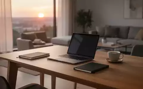 Ein minimalistischer Schreibtisch im Homeoffice bei warmem Licht, der die Balance zwischen Arbeitsplatz und Privatleben symbolisiert. - Foto: über boerse-global.de