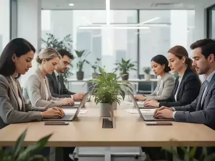 Ein diverses Team arbeitet in einer modernen, hellen Büroumgebung mit Pflanzen an einer konstruktiven Lösung. - Foto: über boerse-global.de
