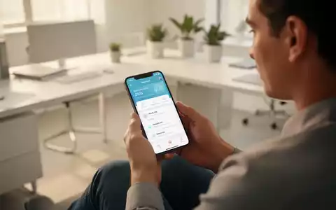 Eine Person nutzt eine Gesundheits-App auf einem Smartphone in einer modernen Büroumgebung. - Foto: über boerse-global.de