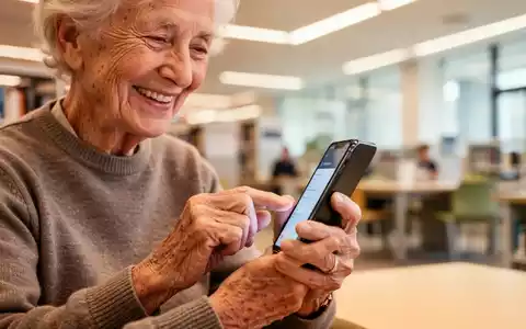Ältere Person lernt Smartphone-Nutzung in heller, moderner Umgebung. - Foto: über boerse-global.de
