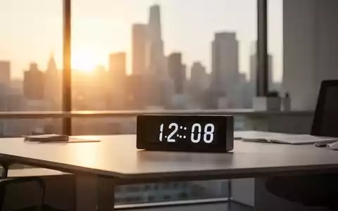Ein moderner, minimalistischer Arbeitsplatz im sanften Licht der Morgendämmerung mit einer digitalen Uhr. - Foto: über boerse-global.de