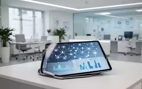 Moderne Arztpraxis mit digitalem Tablet, das Gesundheitsdaten-Diagramme und Netzwerksymbole für digitale Gesundheitsversorgung zeigt. - Foto: über boerse-global.de
