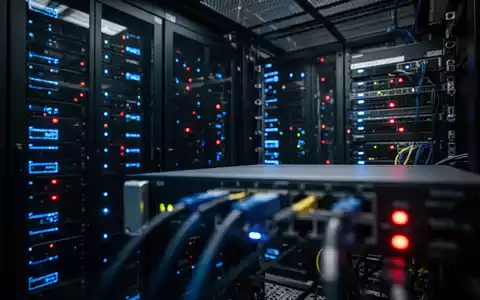 Nahaufnahme von Netzwerkgeräten in einem Rechenzentrum, symbolisiert kritische Infrastruktur-Cybersicherheitsbedrohungen. - Foto: über boerse-global.de