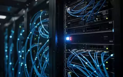 Dunkler Serverraum mit leuchtenden Glasfaserkabeln als Symbol für digitale Sicherheit und Cyber-Ermittlungen. - Foto: über boerse-global.de