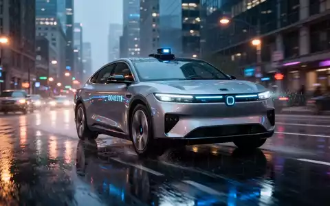 Ein modernes autonomes Fahrzeug fährt nachts durch eine Stadtstraße und symbolisiert rechtliche und sicherheitstechnische Herausforderungen. - Foto: über boerse-global.de