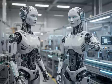Ein hochentwickelter humanoider Roboter in einer modernen, hochtechnologischen Industrieanlage. - Foto: über boerse-global.de