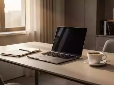 Moderner, minimalistisch eingerichteter Arbeitsplatz in einem Homeoffice bei hellem Tageslicht. - Foto: über boerse-global.de