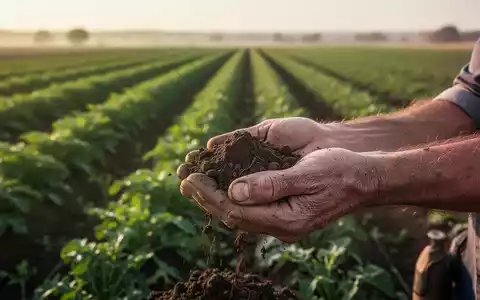 Nahaufnahme von Händen, die Erde in einem landwirtschaftlichen Feld halten, als Symbol für die Arbeitssicherheit. - Foto: über boerse-global.de