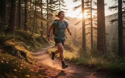 Eine Person beim Wandern auf einem Waldweg im warmen Licht, Fokus auf Bewegung und Gesundheit. - Foto: ĂŒber boerse-global.de