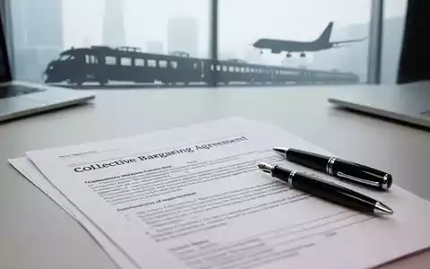 Ein Dokument zu einem Tarifvertrag mit Stift auf einem Schreibtisch, im Hintergrund stilisierte Symbole für Bahn und Luftfahrt. - Foto: über boerse-global.de