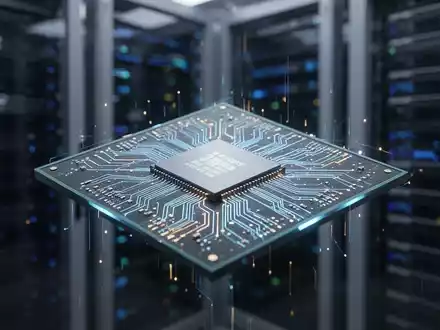 Ein moderner Mikrochip auf einer Leiterplatte vor einem verschwommenen Hightech-Hintergrund. - Foto: über boerse-global.de