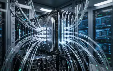 Hochentwickelter GPU-Server-Cluster mit optischen Verbindungen in einer High-Tech-Rechenzentrumsumgebung. - Foto: über boerse-global.de