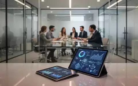 Modernes Büro einer Werbeagentur mit digitaler Datenvisualisierung auf einem Tablet und professionellem Team im Hintergrund. - Foto: über boerse-global.de