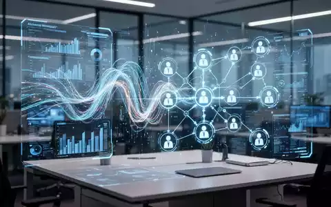 Futuristischer digitaler Arbeitsplatz mit holografischen Datenvisualisierungen und vernetzten KI-Agentenknoten. - Foto: über boerse-global.de